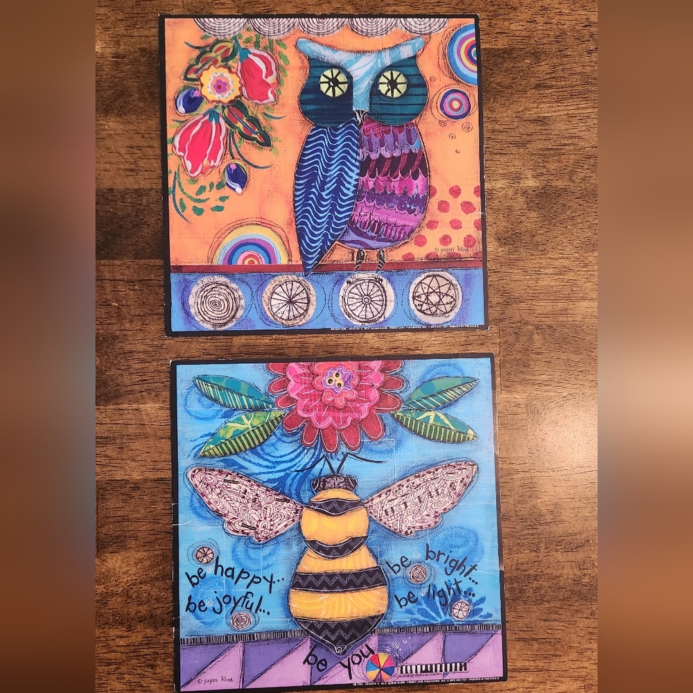 Unique Prints By Artist Susan Kline Colorful Bee and Owl